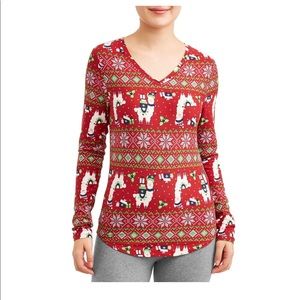 NWT Christmas Holiday Lama Red Soft Top Long Sleeve No Boundaries Juniors XS